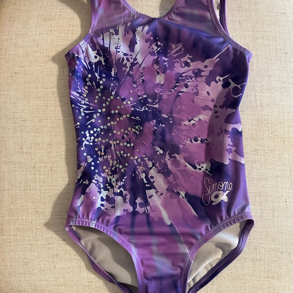 GK Purple Tie-Dye Sparkle Gymnastics Leotard Child Medium